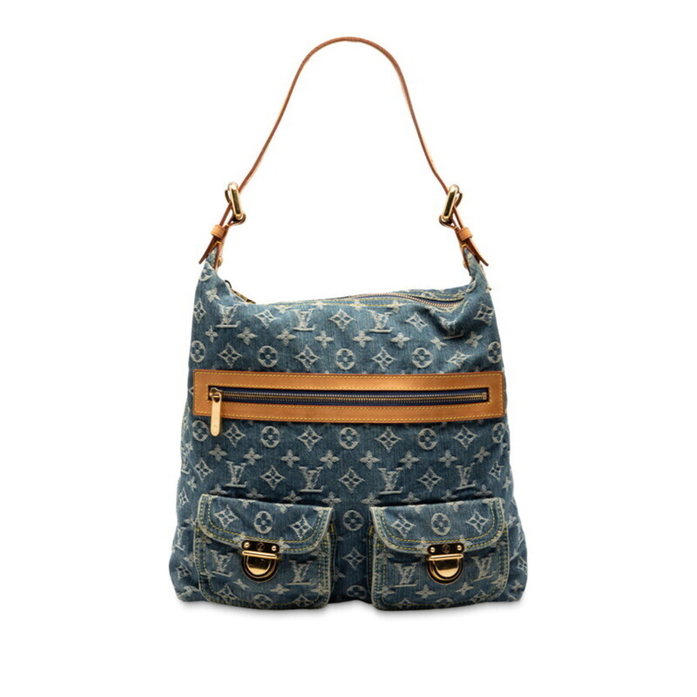 Louis Vuitton Monogram Denim Baggy Denim Crossbody Shoulder Bag Blue Leather